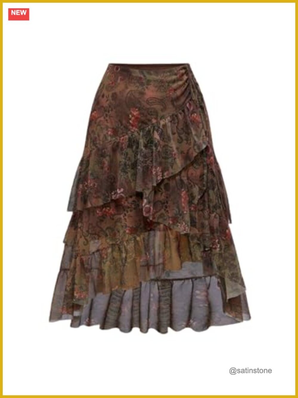Plus Size Boho Hippie Paisley Floral Asymmetrical Ruffle High Low Long Skirt